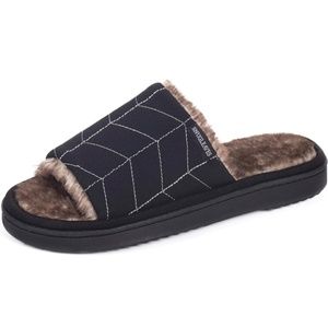 Women's Fuzzy Quilted Open Toe Slippers w/ Cozy Faux Fur Lining US 7-8 Black
